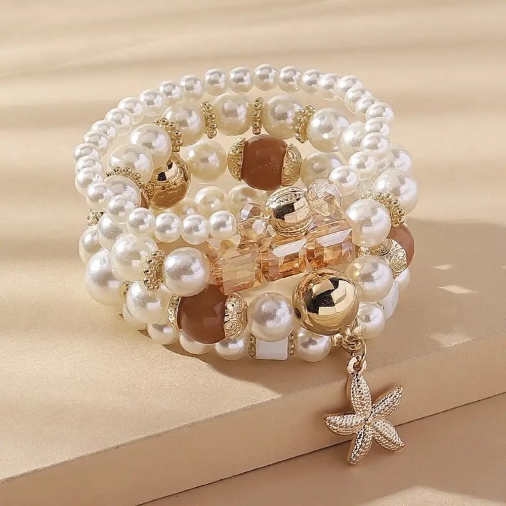 Chic White Pearl & Crystal Stretch Bracelets Nautical Beachy Vacation Jewelry - Picture 8 of 9